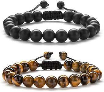 Hamoery Men Women 8mm Tiger Eye Stone Couple Bracelet Braided Rope Yoga Bead Bracelet Bangle (Set2)