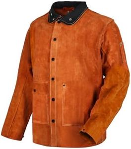 QeeLink Leather Welding Jacket - Flame-Resistant Heavy Duty Work Welder Jackets - Split Cowhide Welding Coat for Men Women (5X-Large)