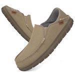 LongBay Men Canvas Moccasins Slip-on Memory Foam Slippers House Shoes Khaki, 13