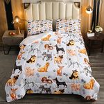 Kids Cute Dog Comforter Set Toddler Cartoon Dogs Bedding Set for Boys Girls Pet Dog Puppy Animal Lover Down Comforter Lovely Dog Paw Down Alternative Down Comforter for All Season King Size