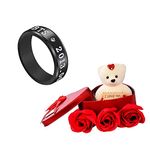 University Trendz Valentine's Day Gift Combo of Black BTS Bangtan Ring with Soft Red Teddy Bear (Pack of 2)