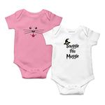 CandyFloss 100% Cotton Romper/Onesie/Bodysuit for Baby Boys and Girls - Snuggle | Mouse (Pack of 2) (Pink-White, 12-18 months)