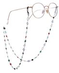 TEAMER Fashion Colorful Eyeglass Chain Sunglass Strap Eyeglass Holder Crystal Statement Beaded Reading Bohemian Glass Strap for Women (Silver with Black Rubber)