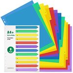 A4 File Dividers 12 Part Extra Wide Coloured Tabs【8 Pack】Folder Dividers Coloured Mylar for Lever Arch Files Multipurpose Porous Index Dividers