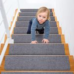 CELION 15PCS Stair Treads Carpet Anti-Slip 30”x8” Inch Stair Runners for Wooden Steps with Self-Adhesive,Cuttable Carpet Protectors for Stairs（Light Grey）