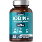 Iodine Tablets 500mcg | 180 Vegan Tablets | Cognitive and Energy Supplement | High Strength Potassium Iodide | by Horbaach