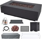 AMS Creations | Madison 60" Bundle Rectangular Propane Gas Outdoor Fire Pit Table | Dark Gray Concrete GFRC | Limestone Texture or Surface | Electronic Ignition | Outside Backyard Fireplace