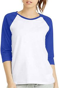 Women 3/4 Sleeve Baseball Tee - Raglan Shirts Jersey Tops Quarter Sleeve Shirt Tees, White / Royal, Medium