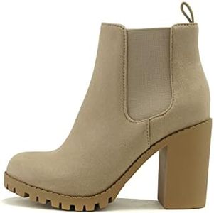 Soda Glove - Ankle Boot w/Lug Sole Elastic Gore and Chunky Heel, L-wheat, 11