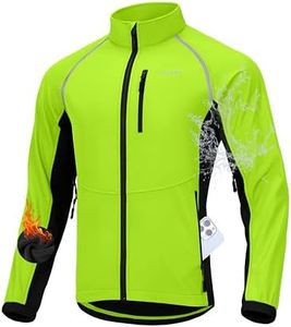 Men's Winter Cycling Jackets Thermal Warm Water Resistant Bike Running Windproof Fleece Cold Weather Mountain Biking Bicycle Riding Gear(Fluorescent Yellow/Black,L)