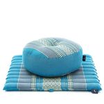 Leewadee Meditation Cushion Set – 1 Small Zafu Yoga Pillow and 1 Small Roll-Up Zabuton Mat Filled with Kapok, Light Blue