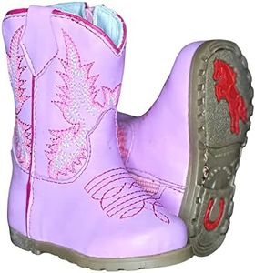 King USA Texas Real leather Western Boots - Infant Toddler Boys Girls Cowboy Cowgirl Zipper Boots with Rubber Soles, Baby Pink, 2 Infant