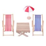 Cobee Miniature Dollhouse Beach Chair,4pcs 1:12 Beach Miniature Dollhouse Decoration Outdoor Accessories Mini Doll Twin Deck Chairs,Umbrella,Table for DIY Garden Plant Pool Cake Furniture Decor