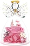 Encavy Preserved Flower Rose Gifts in Glass Angel Figurines,Birthday Gifts for Women, for Mom,Angel Rose Gifts for Her,Mom Gifts from Daughter,Pink Real Rose Gifts for Grandma Wife