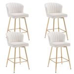 Wahson Velvet Bar Stools Set of 4 Breakfast Counter Chairs with Backrest, Modern Counter Stools Upholstered Bar Chairs for Home Bar/Kitchen Island, Beige