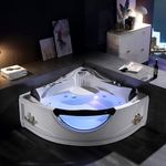 Empava Corner Whirlpool Bathtub with Heater,2 Person 59" Jetted Tub with Light,Spa Hydromassage with Chromatherapy,Acrylic,White, ETL Certified