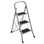 SONGMICS Step Ladder, 3-Step Ladder, Folding Ladder, Safety Lock, Space-Saving Storage, Holds up to 150 kg, Dove Grey GSL003GY01