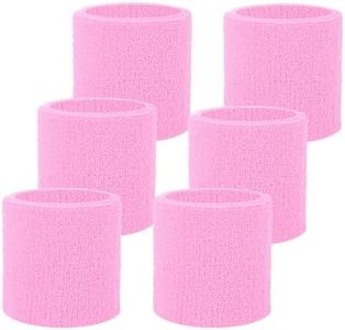 Fecawd 6 Pack Wristbands Sweatbands for Men & Women, Breathable Tennis Wrist Bands Absorbent Sweat Band Multiuse Wristband for Basketball, Running, Gym, Working Out(Pink)