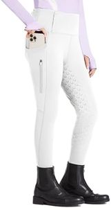 FitsT4 Sports Girls Riding Pants Full Seat High Waist Kids Equestrian Breeches Horse Schooling Tights Zipper Pockets White Size M