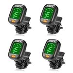 Guitar Tuner 4 Set, Meeland Mini Clip-on Tuner for Guitar/Bass/Ukulele and Violin/Anti-Interference Color LCD Display/Battery Included/Auto Power Off (4 PACK)