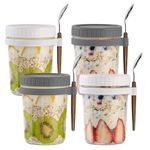 HEFBCOMK 4 Pack Overnight Oats Containers with Lids and Spoons, 16 oz Glass Mason Overnight Oats Jars, Reusable Large Capacity Airtight Jars for Salads, Milk, Cereal (Grey/White)