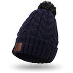 Bluetooth Bobble Hat Men, Women and Children - August EPA30L - Authentic Style Winter Hat Made From 100% Acrylic Wool with Bluetooth 5.0 Speakers and Microphone for Calls - Machine Washable - Blue