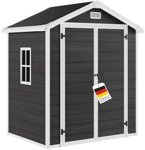 STEELSØN Novara Gerätehaus – Gartenschuppen mit Satteldach & Fenster – Gartenhaus 210x134x182 cm (HxTxB) – Geräteschuppen in Dunkelgrau mit Holzoptik – Gartenhütte wetterfest & rostfrei – Schuppen