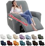 YEMYHOM 4 Pieces Stretch Recliner Slipcover Latest Jacquard Recliner Chair Cover with Side Pocket Anti-Slip Fitted Recliner Cover Couch Furniture Protector with Elastic Bottom (Recliner, Light Gray)