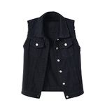 Women's Fit Retro Ripped Denim Vest Sleeveless Candy Color Cropped Jean Jacket Vest Casual Frayed Denim Waistcoat, Black, Large