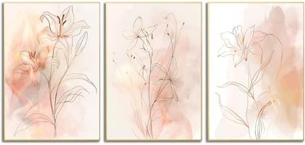 Djmwtb Minimalist Botanical Wall Art Gold Boho Floral Poster Prints Set of 3 Pink Modern Abstract Flower Canvas Pictures Line Art Painting Decor for Bedroom Bathroom Living Room 12x16in Unframed