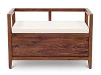 T.G. Furniture Solid Wood Armrest Bench with Storage for Home (Sheesham Wood, Natural Finish)