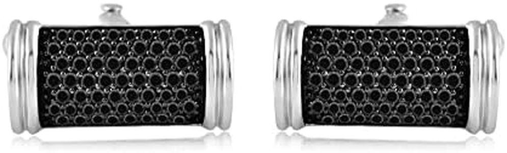 Jewelili Sterling Silver with 1 Cttw Treated Black Round Shape Diamond Men's Cuff Links
