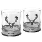 English Pewter Company Double Whiskey Glass Tumbler Set with Pewter Stag Head and Base [STAG105]