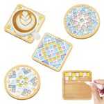 ASTNIC 4 Sets DIY Mosaic Tiles for Crafts, Mixed Color Stained Glass with Bamboo Mosaic Tiles Coaster Making Kit for Drinks Tray Home Art and Crafts for Adults Women Girls Gift (Colorful Geometric)