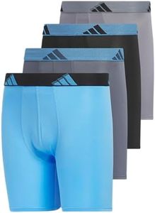 adidas Boys' Youth Microfiber 4-Pack Long Boxer Brief, Blue Burst/Black/Grey, XL