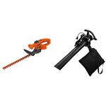 BLACK+DECKER BEHT150 17" Electric Hedge Trimmer + BLACK+DECKER BV3100 3-in-1 Electric Leaf Blower, Vacuum, Mulcher (12-Amp)