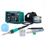 YIHUA 939D+ Digital Soldering Station(SE), 75W Equivalent,Precision Temp Control (392°F to 896°F) & Transformer. ESD Safe, Lead Free with °C/°F display + 5 Solder Tips, Solder & Extras. Fresh Green.