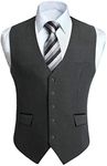 HISDERN Gray Mens Vest Formal Business Suit Vest Dress Solid Color Wedding Waistcoat Slim Regular Fit for Suit or Tuxedo with Pockets Party Classic