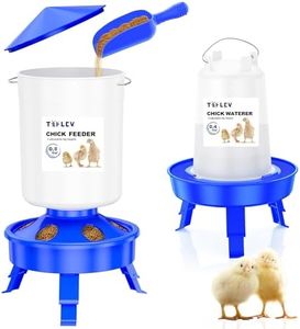 Tiflev Baby Chick Feeder and Waterer Set with Adjustable Height, Scoop, Anti-Drown Poultry Waterer for Raising Chicks in Brooder (0.8 Gal Chick Feeder & 0.4 Gal Chick Waterer, Blue)