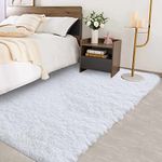 kinganda Area Rugs Soft Shag Runner for Bedroom Rugs Shaggy Non Slip Fluffy Rugs for Living Room Hallways Kids Room Washable Nursery Carpet (White, About 2.6x6.6 feet(80 * 200cm))