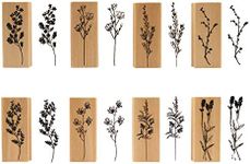 Wooden Rubber Stamp Set, NogaMoga 8 Pieces Plants Patterns Decorative Wood Mounted Rubber Stamps for Scrapbooking, Planners, Card Making and DIY Crafts