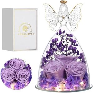 Tiaronics Mothers Day Mom Gifts for Women Preserved Flowers in Glass Angel Forever Flowers Gifts Eternal Roses Gifts for Grandma, Light Purple