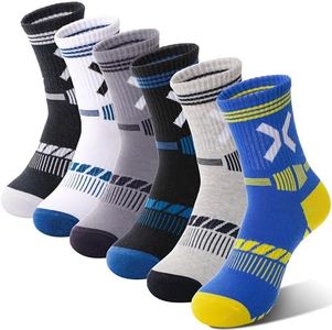 Sandsuced Kids Boys Socks Athletic Sport Basketball Youth Crew Cotton Soft Breathable Gift Outdoor Socks 6 Pairs Stocking Stuffers 3 4 5 6 7 8 9 10 11 12 13 14 years(Stripes X,9-15 Years)