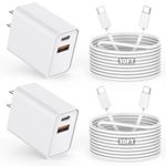 10FT iPhone 16 15 Charger Block,2Pack 20W Dual Port USB C+A Power Adapter 10Foot Long USB C to C Fast Charging Cable Cord Type C Wall Cube for iPhone 16/16 Pro/15/15 Pro/Pro Max/Plus,iPad Pro/Air/Mini