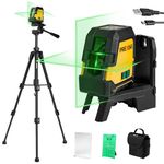 PREXISO Laser Level with Tripod, 30m Rechargeable Self Leveling Cross Line Green, Horizontal and Vertical Line Laser with Magnetic Holder, Laser Tool for Construction, Floor Tiles