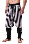Heyigrow Mens Pirate Pants Medieval Viking Costume, Renaissance Lace-up Ankle Banded Trousers Cotton Linen Cosplay Outfits, Black&white Stripe, X-Large