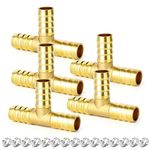 ERGAOBOY 5 Pcs 13mm Brass Hose Barb Tee, 3 Way T Shaped Hose Fitting with 15 Pcs Clamps