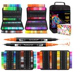 Efimeso 168 Colouring Pens,Dual Tip Brush Markers for Adults Colouring,Felt Brush Tip Pens for Artists Drawing Sketching Calligraphy