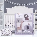 JISEN 4 Piece Crib Bedding Set for Girls Boys Soft Baby Crib Bedding Set Nursery Bedding Sets - Crib Quilt Crib Sheet Pillowcase Crib Skirt Jungle Animals