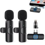 Wireless Microphones, Wireless Lavalier Microphone for iPhone/iOS/Android, Mic with 3 Level Noise Reduction Auto Sync for Recording, Plug-Play Bluetooth Microphone, Live Streaming, YouTube TikTok